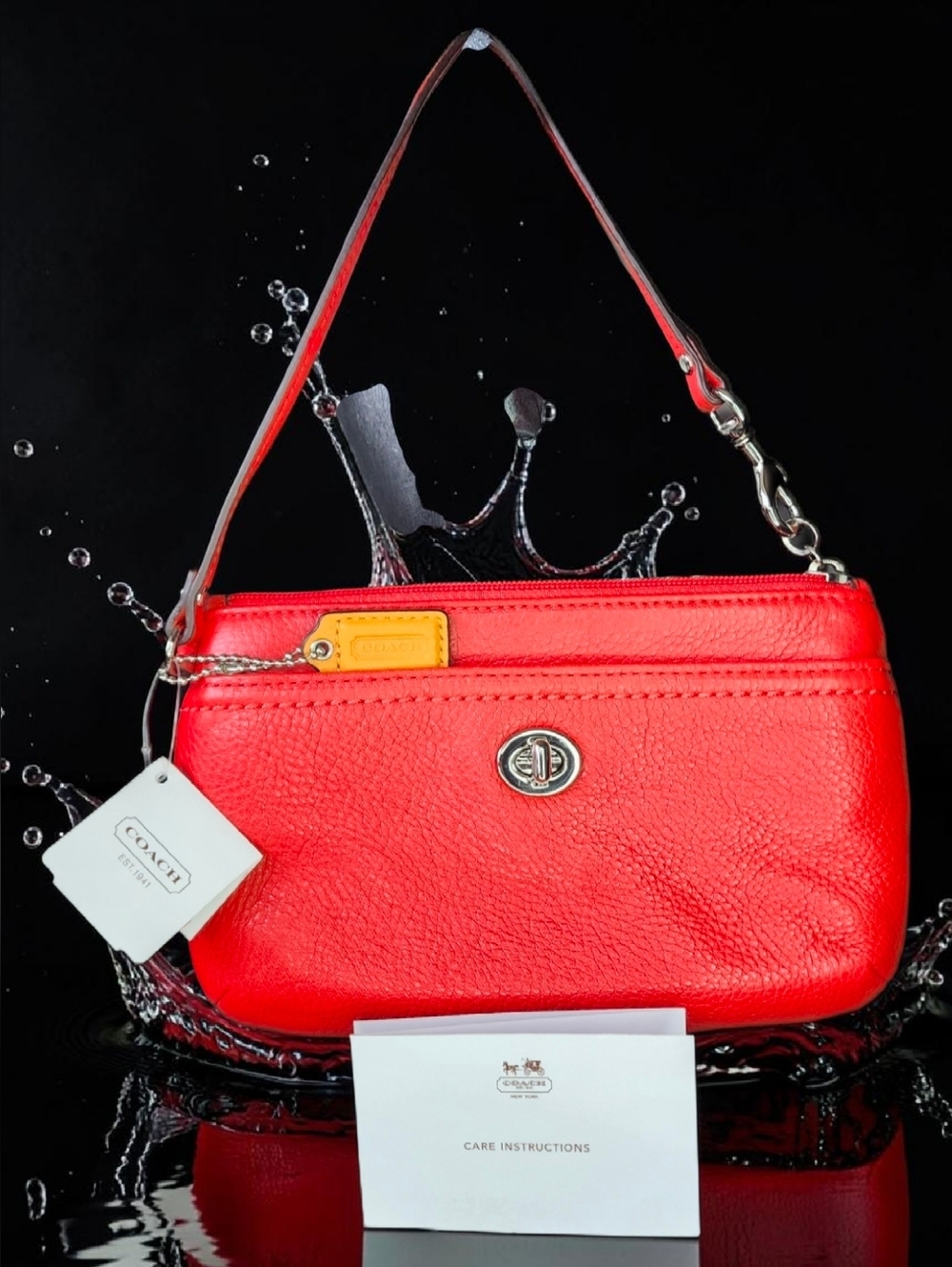 Coach Red Leather Turnlock Wristlet with Detachable Strap